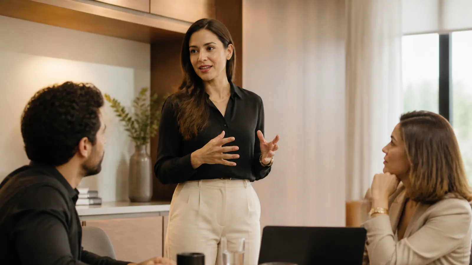 Profissionais em reunião de trabalho usando inglês
